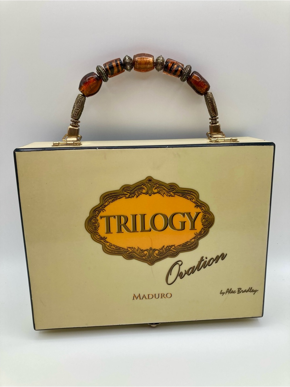 Vintage Cigar Box Handmade Purse w/ Beaded Handle Trilogy Ovation Maduro